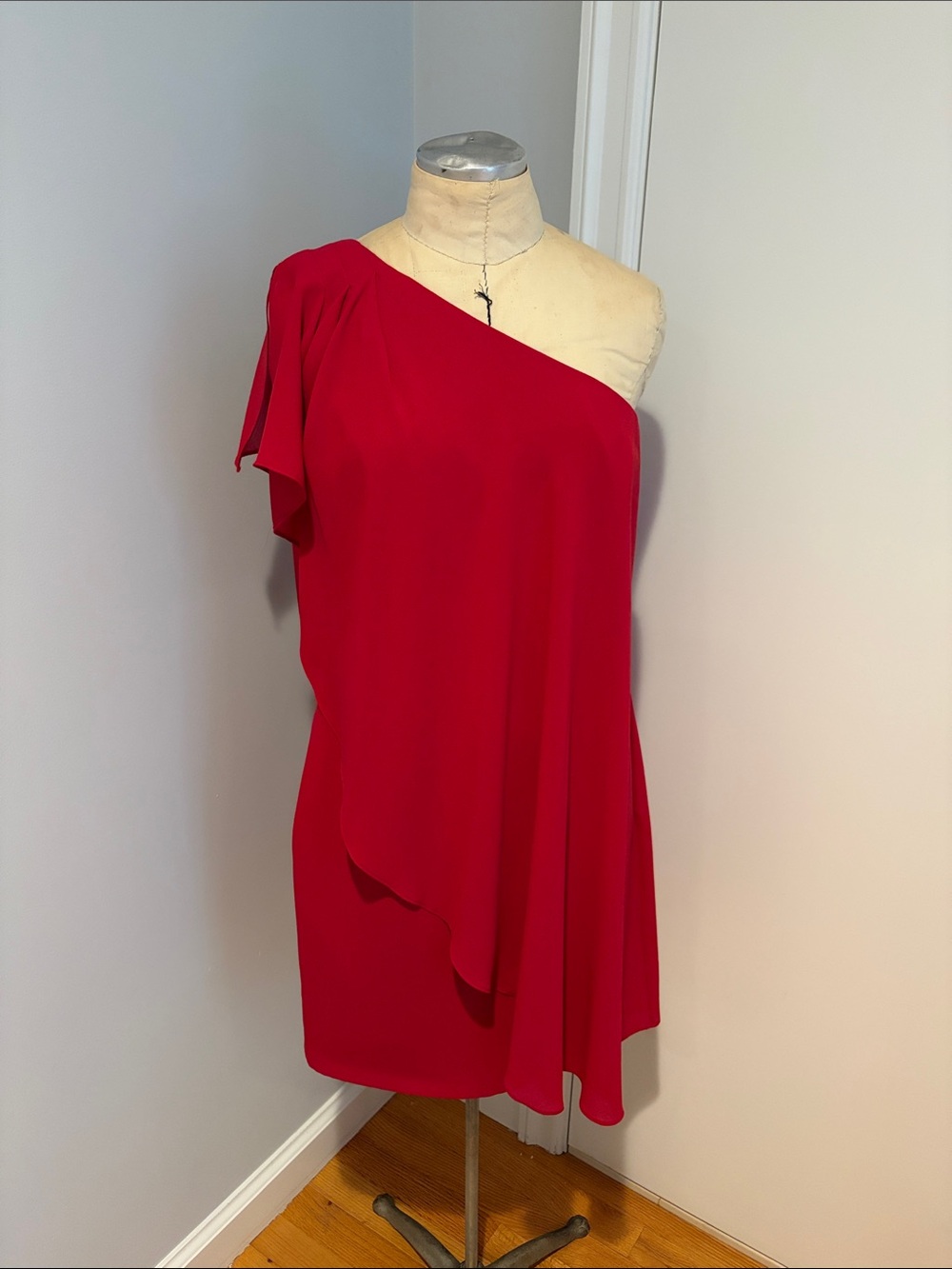 Aqua One-Shoulder Draped Red Women's Dress Size 8